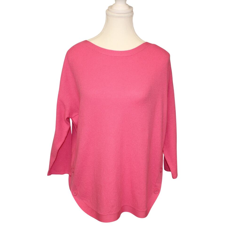 Talbots Petite Lg NWT 3/4 Sleeve Pink Button Sides Round Hem Boat Neck Sweater